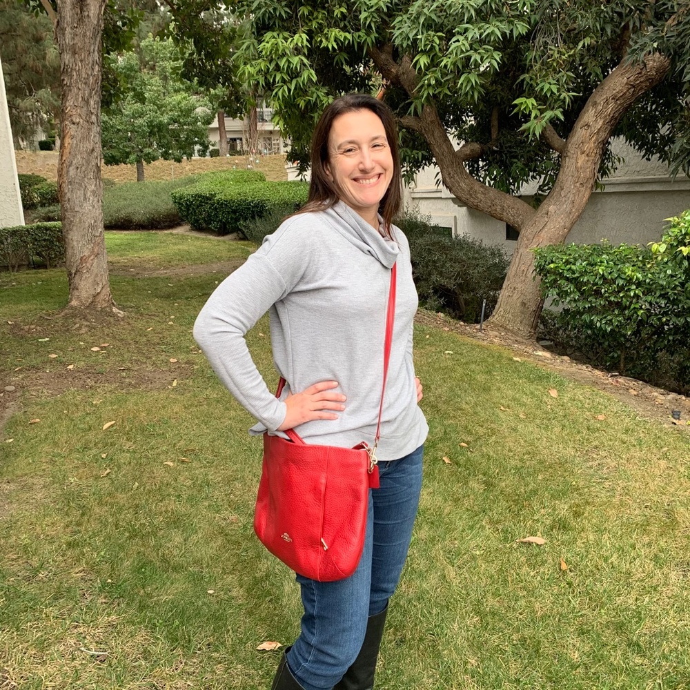 Classy Red Pebble Leather Authentic Coach Bag